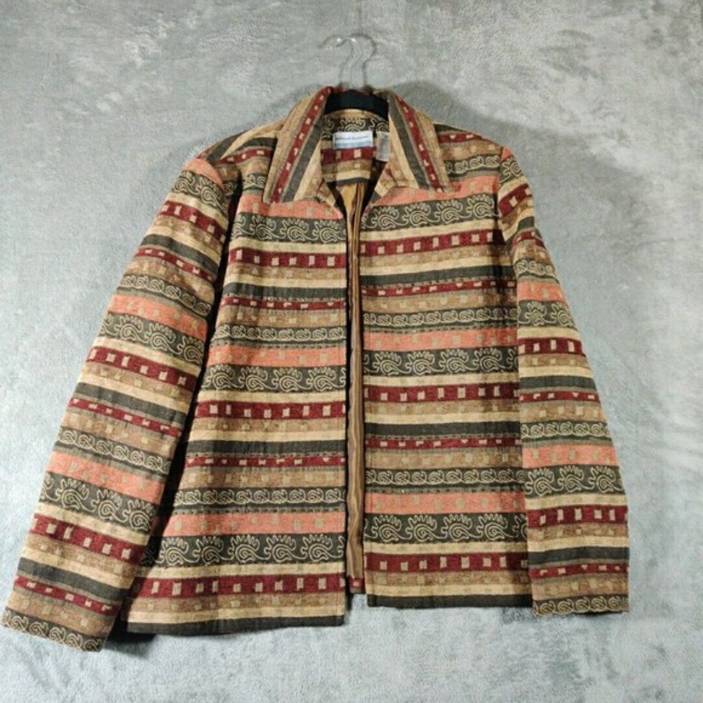 Alfred‎ Dunner Jacket Womens 14P Brown Multicolor Top/Lined Embellished Blazer